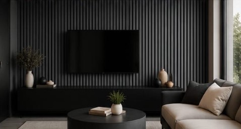 Dark Grey acoustic wood slat panel